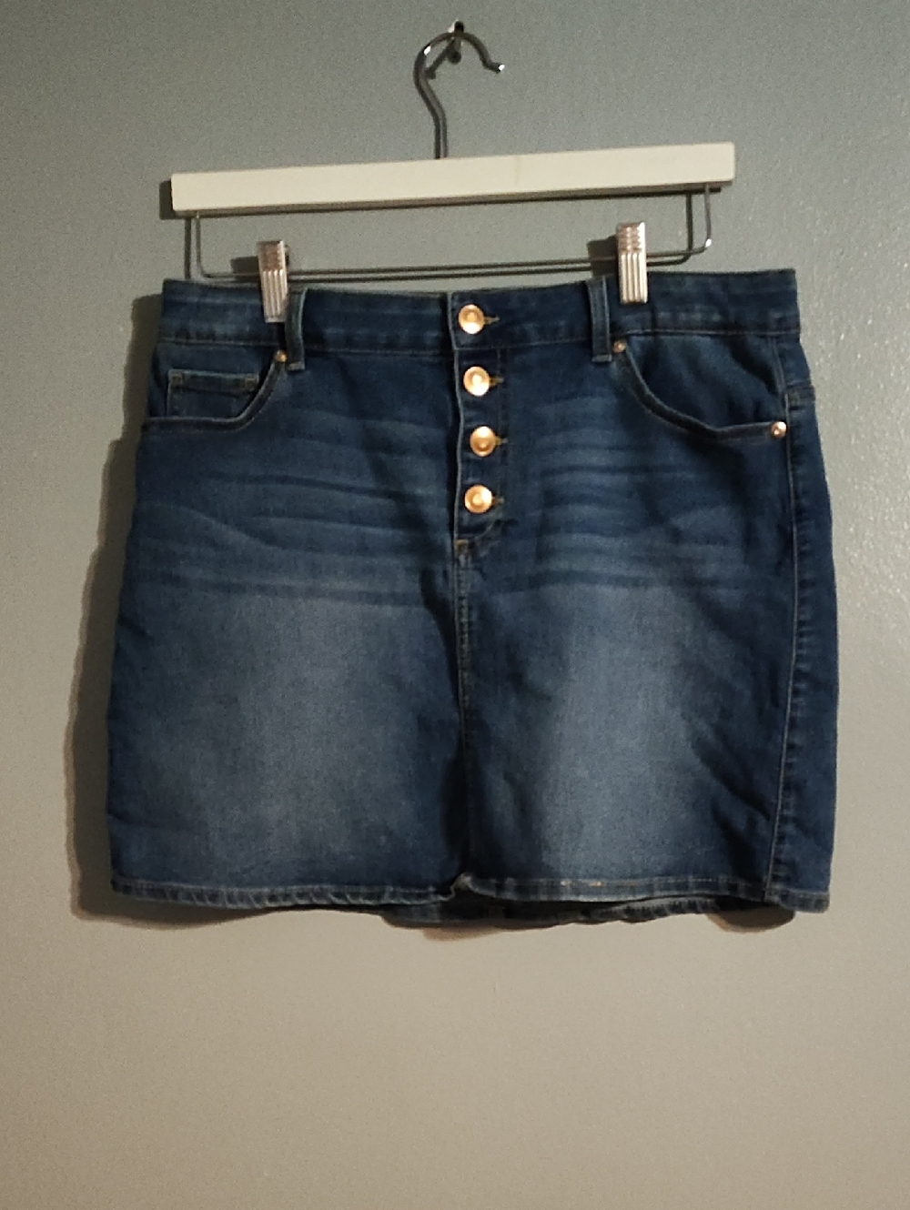 Source Unknown Blue Denim Mini Skirt with Copper Color Buttons
